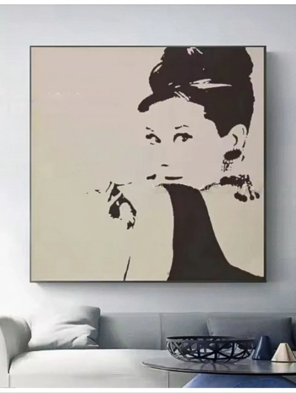 New Audrey Hepburn Black/Moon-Dust Gray Large Gallery Wrapped Canvas Boho Decor